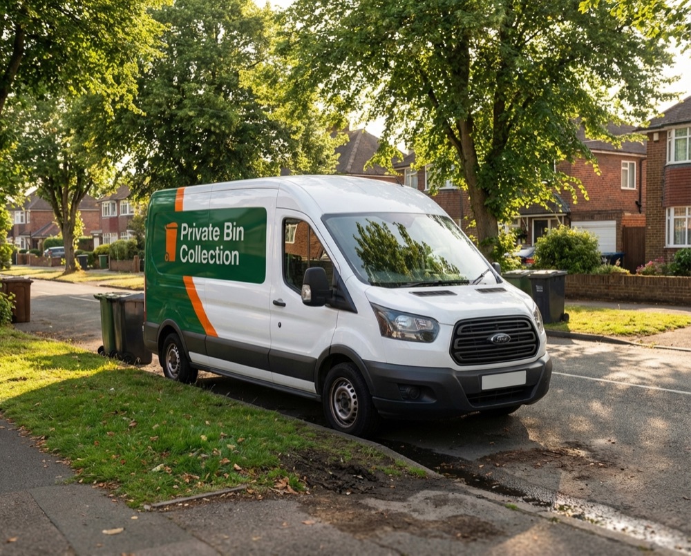 Private waste collection truck operating in Aldingbourne